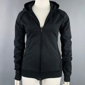 WJK Size L Black Cotton Raw Edge Zip Up Hoodie